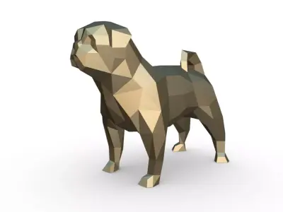pug dog low poly 3D print model