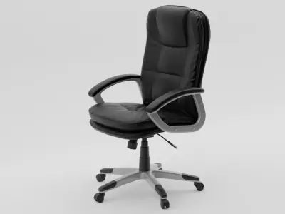 Black Leather Executive Office Chair Silver Base  PBR 3D Model 3D model