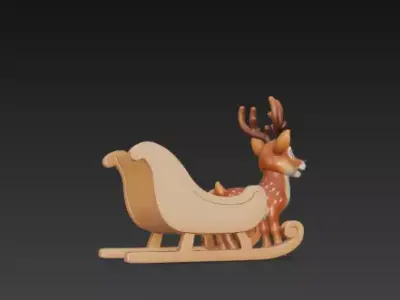 3D Christmas Sleigh with Reindeer Model 3D print model