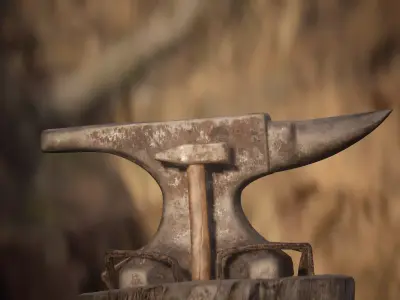 Rustic Anvil Hammer and Stump 3D Models - 8K PBR Nanite Ready Low-poly 3D model