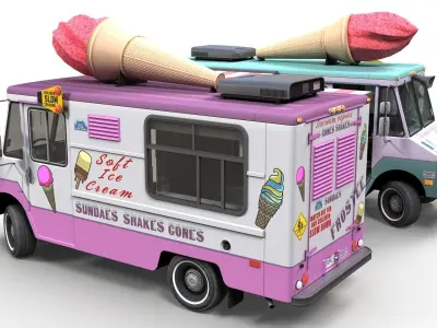 Ice Cream vintage truck Low-poly 3D model