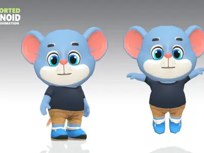 Mouse Rat Rodent Blue Animated Rigged Low-poly 3D model