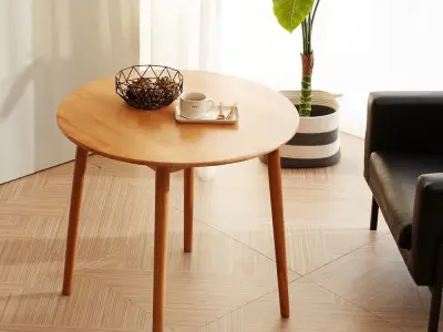 Wood round dining table 3D model