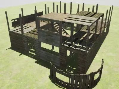 Modular wood Construction pack Low-poly 3D model