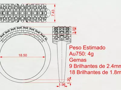 Half-Eternity Navette Diamond Ring 3D print model