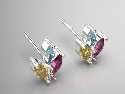Rainbow Gemstone Stud stl Earrings model je0025 3D print model