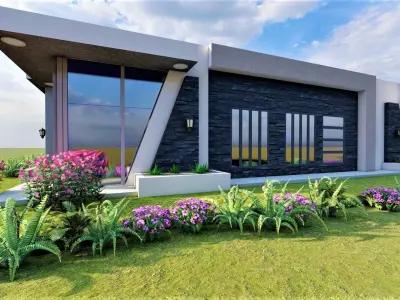 3 houses modern house designs in nigeria Low-poly 3D model