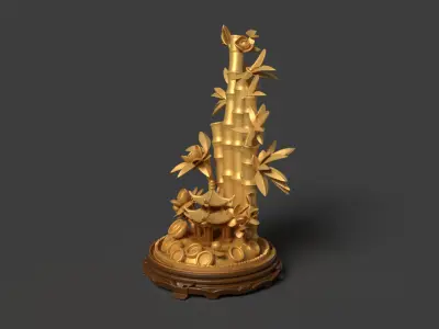 Chinese golden bamboo display stand  3D  3D model