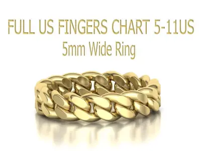 Cuban Link Chain Ring 5mm Wide ALL US-Chart FINGER SIZES 3D print model