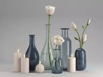 Decorative set with white flowers 3D model