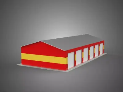 GARAGE FIRE STATION HOUSE HALL DEPARTMENT 5 CAR TRUCK ENGINE BAY 3D model