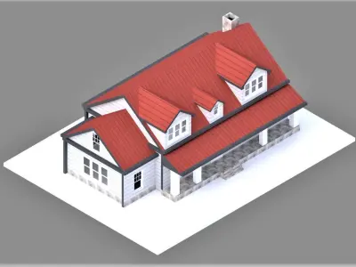 Barn style architecture Residential house Low-poly 3D model