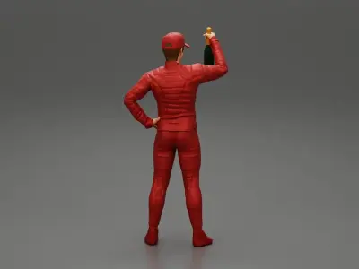 motorbiker celebrates and hold a champagne bottle 3D print model