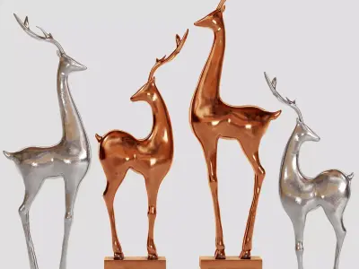 Deer-statue-silver-cooper silver deer figurines 3D model