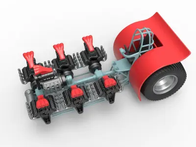 Pulling tractor with 7 engines V8 Scale 1 to 25 3D print model