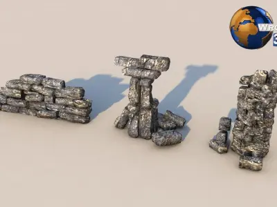 Lowpoly Concrete Rock Tile Collection Pack 3D Model Low-poly 3D model