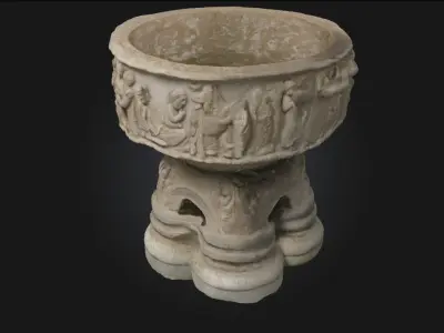 Stone Baptismal Font  Sacred Symbolism in Timeless Stone 3D model