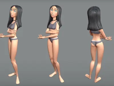 Cartoon female character Ava base mesh Low-poly 3D model