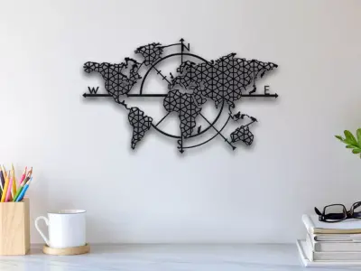World Map Wall Art 3D print model buy