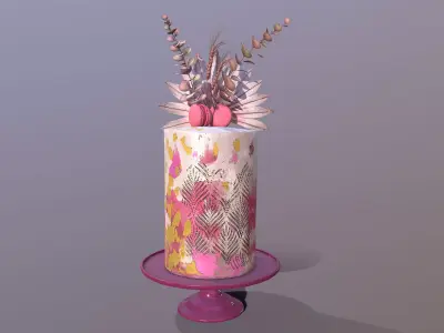 Luxury Golden Pink Buttercream Cake Low-poly 3D model