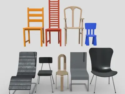 Chair Pack Low-poly 3D model