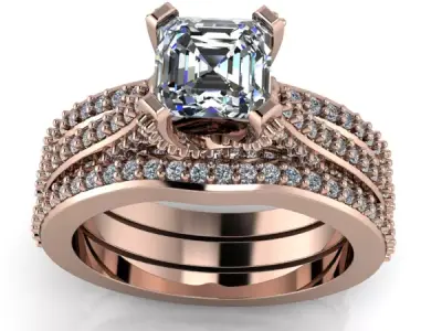 Modern EmeraldSquare cut Bridal Wedding Band Matching Set 3D print model