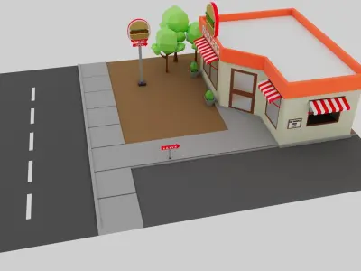 Low Poly Restaurant Modular 3D Model Maya  Arnold Material Free low-poly 3D model