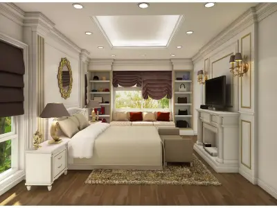 bedroom 7 with bed and fireplace 3D model