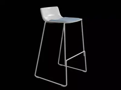 PATo Stool-Model 4310 V-02-White Painted Steel and bule fabric Low-poly 3D model