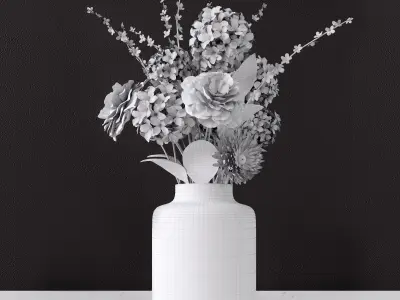 Decor bouquet of flowers in a glass vase  3D model