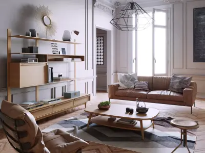 Mid Century interior scene 3D model 2