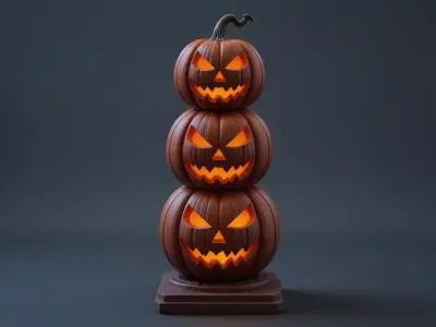 Stacked Pumpkin Tower 3D Print Halloween Decor Model Low-poly 3D model