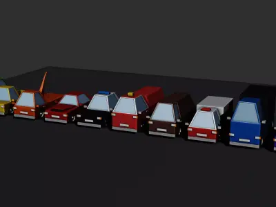 low poly cars group of different colored Free 3D print model