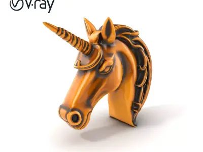 Bronze Unicorn Head Door Handle model pack Low-poly 3D model