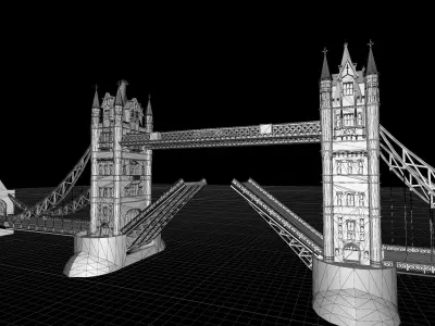 Tower Bridge on Thames in London Low-poly 3D model