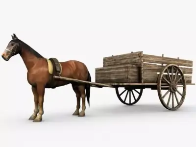 Wooden horse drawn cart 3D model