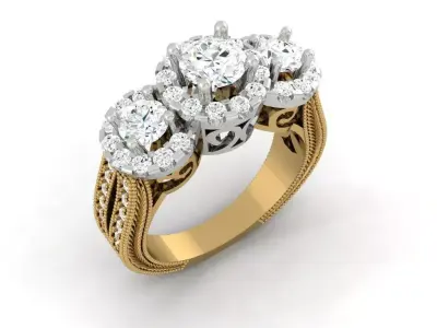 Luxury  3 stone engagement ring 3D print model