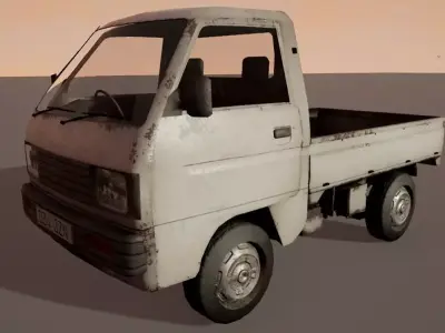 Low poly van old truck with wooden bed Low-poly 3D model