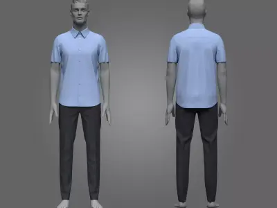 Man Half Sleeve Shirt and Pants Outfit 3D model