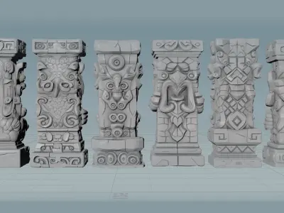 Stylized Tiki Totem Collection - 6 Unique 3D Printable Statues 3D print model