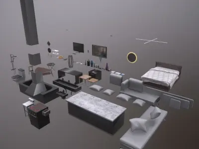 Modern home - Props Pack Low-poly 3D model