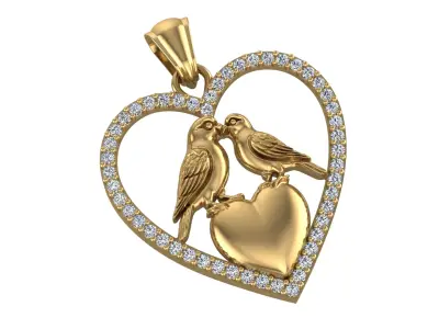 Love Birds Heart Pendant 3D print model