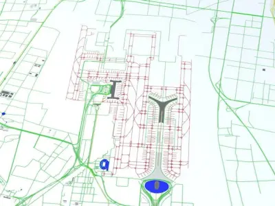 Beijing Capital PEK Airport Roads Buildings and Public Transport 3D model