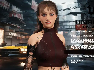 Tattoo girl full rigged - game ready - animated Low-poly 3D model