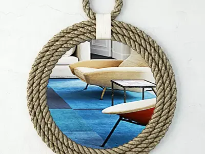 Whitewash Jute Rope Mirror 3D model
