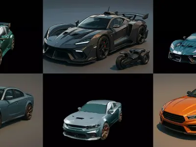Sport Car bundle 10 pack 100 glb 3D model