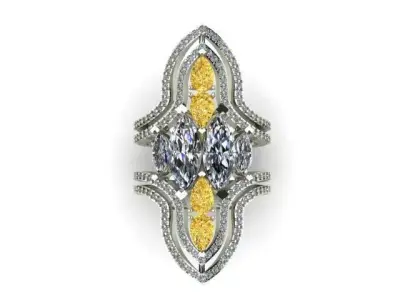 Elegant ring with marquise and pear gemstones 3D print model