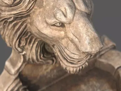 Lions Fountain Majesty  Realistic Lion Head Wall Fountain  Low-poly 3D model