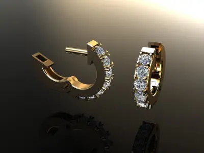 Small Size Diamond Dangle Hoop Earring 2MM 3D print model