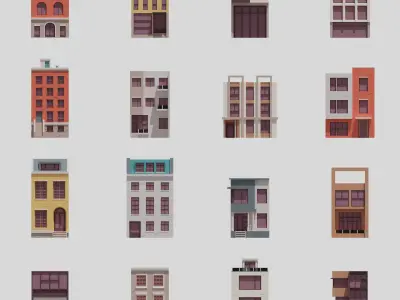 Two-sided buildings 1 Low-poly 3D model